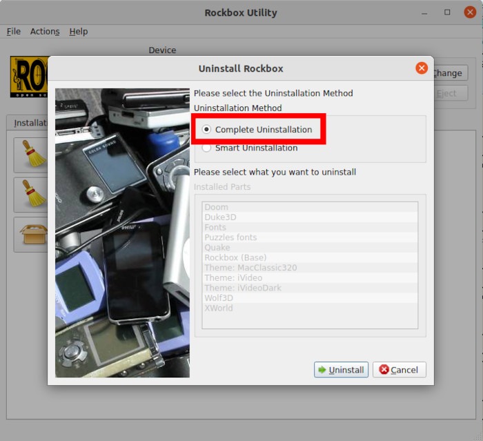 Instalación de Rockbox Desinstalación completa