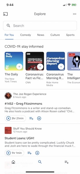 Google Podcasts iOS Explorar