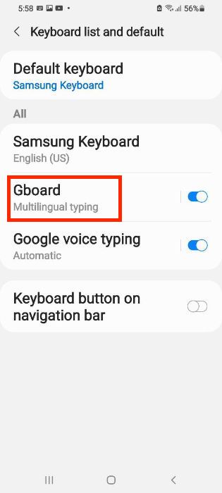 Habilitar Gboard desde la configuración del teclado