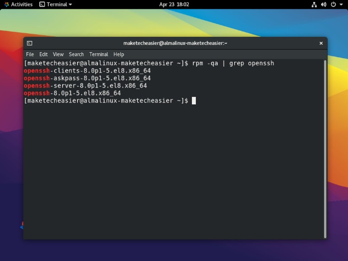 Versiones de Openssh de Almalinux