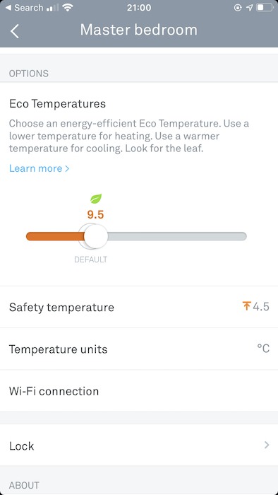 Puedes modificar la configuración de Temperaturas Eco, dentro de la aplicación Nest.