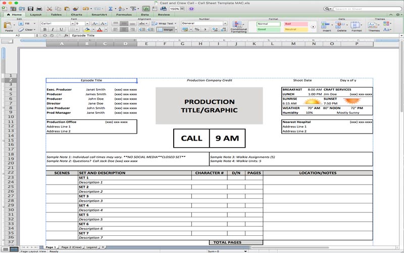 NoFilmSchool.com tiene una excelente plantilla de hoja de llamada de producción de películas gratuita para Excel.