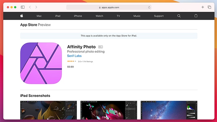 Aplicaciones de edición de fotos para iOS Affinity Photo