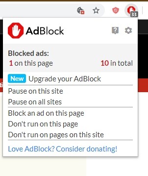 Adblock mostrando el número de anuncios bloqueados