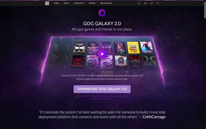 Descarga de juegos multiplataforma Gog Galaxy 2