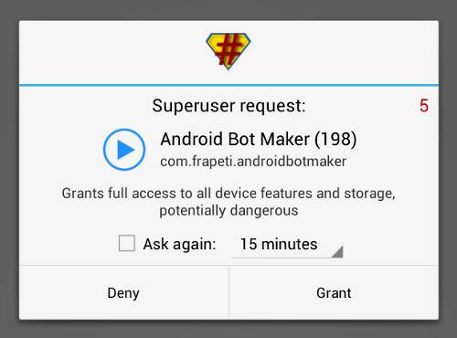 habilitar el permiso de superusuario para el fabricante de bots de Android