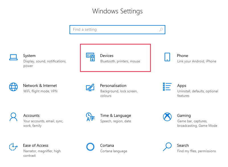 Dispositivos de configuración de Windows