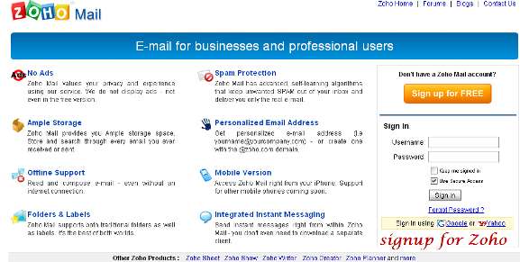 Sign up for Zoho mail