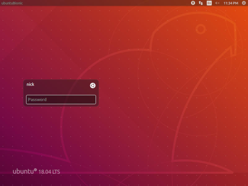 Pantalla de inicio de sesión de Ubuntu