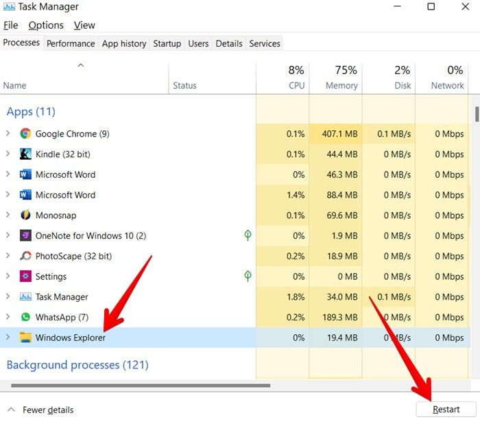 La barra de tareas de Windows 11 no funciona Administrador de tareas Finalizar tarea