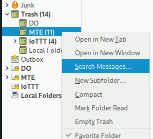 Mensajes de búsqueda con clic derecho en la papelera de Thunderbird 1