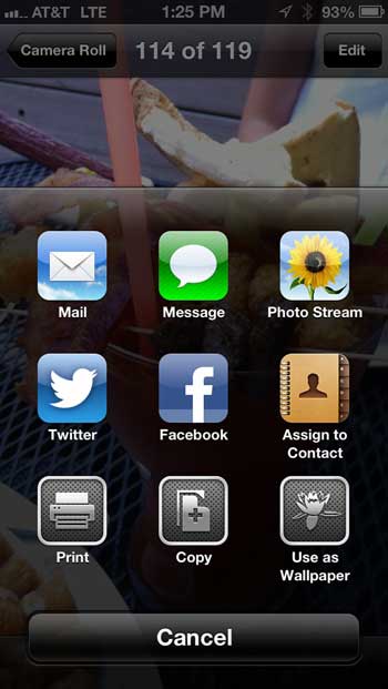 Opciones para compartir - Photo Stream en iOS 6