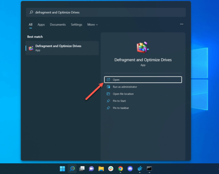 Abra la utilidad de desfragmentación de disco de Windows