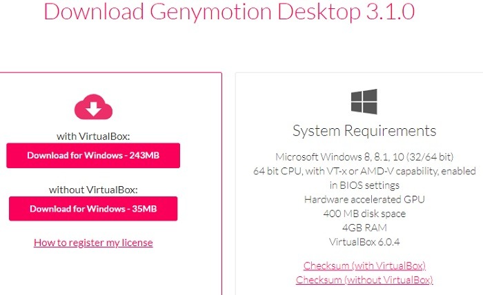 Descarga de escritorio Genymotion Win10 1