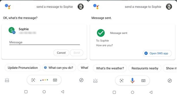 Enviar mensajes Asistente de Google Contacto