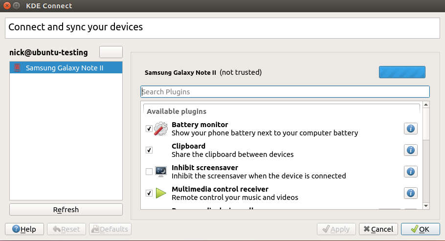 KDE Conectar Emparejar Android