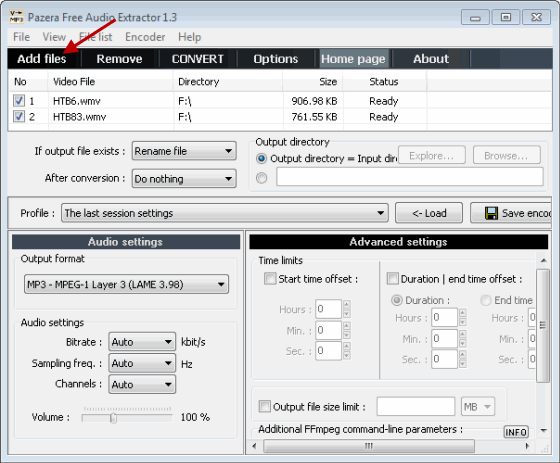 Add Video Files For Audio Conversion