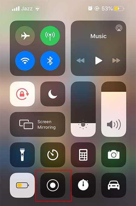Grabación de pantalla Micrófono externo Centro de control de iOS