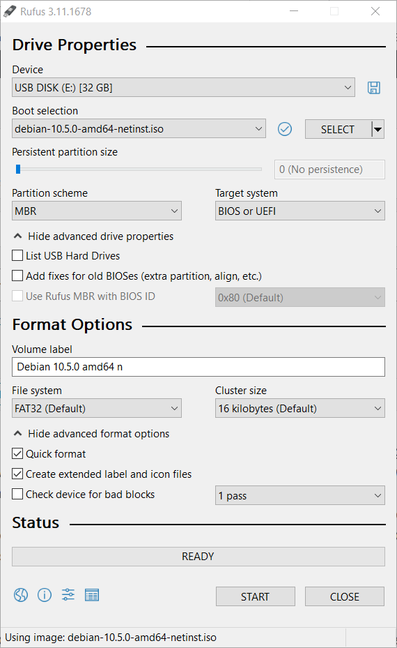 Instalación de Debian Disco de arranque Rufus