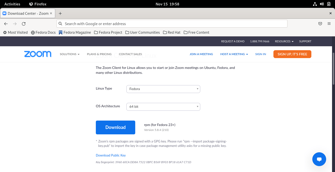 Zoom Fedora Descargar