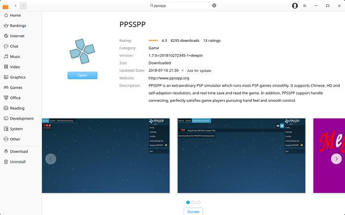 Ppsspp Psp en la instalación de Deepin Linux