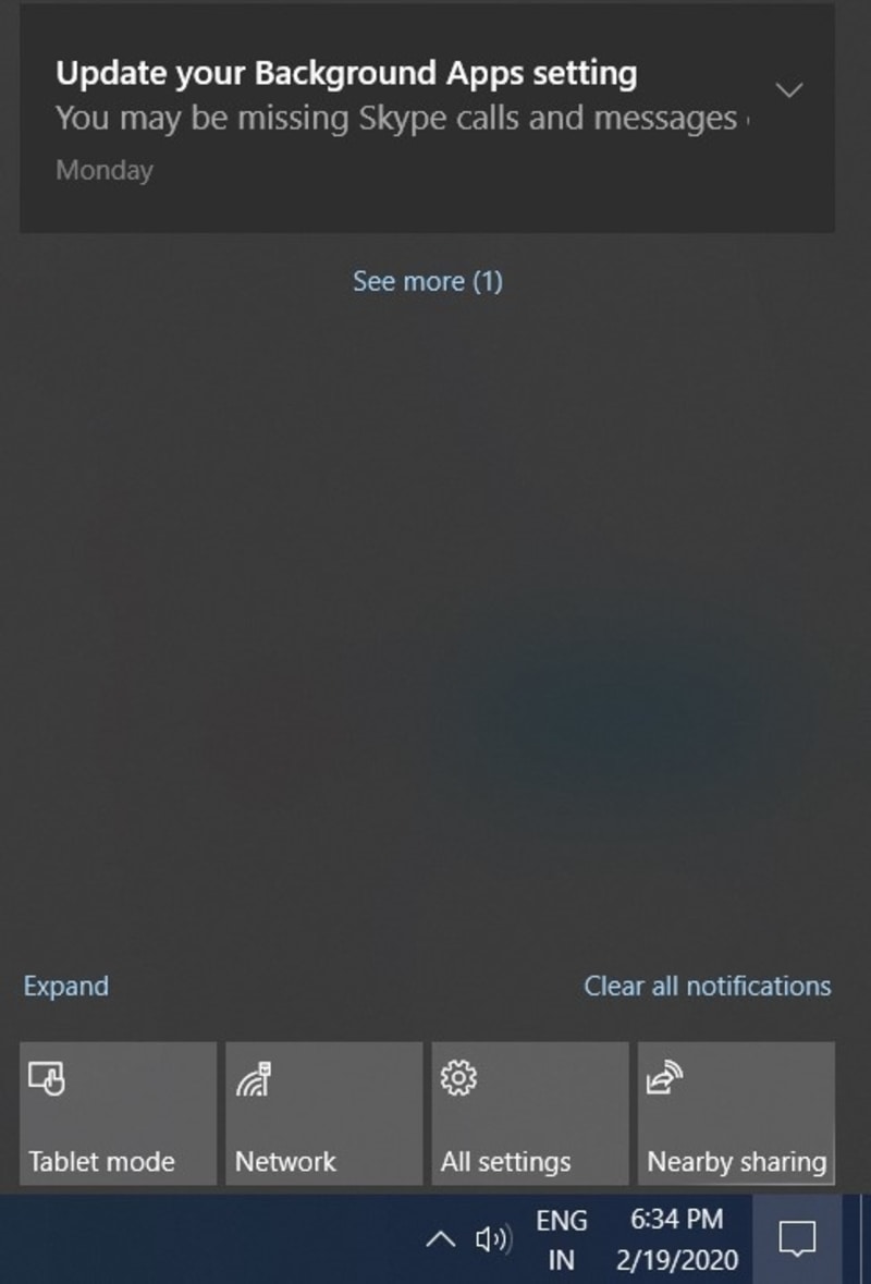 Cajón de notificaciones de Windows