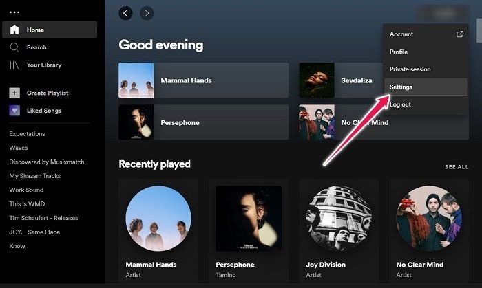 Ocultar la configuración de escritorio de la actividad de escucha de Spotify