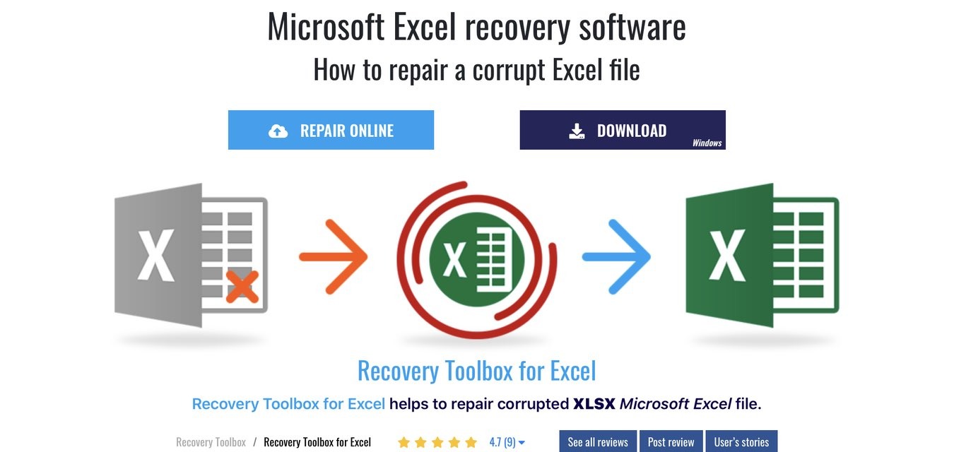 Cómo recuperar el sitio web en línea de Excel File Recovery Toolbox