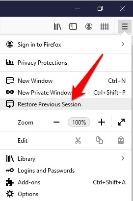 Reducir el uso de memoria de Firefox Menú Restaurar sesión anterior