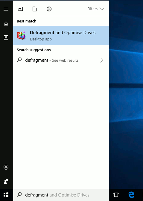 Opción de desfragmentación de Windows 10