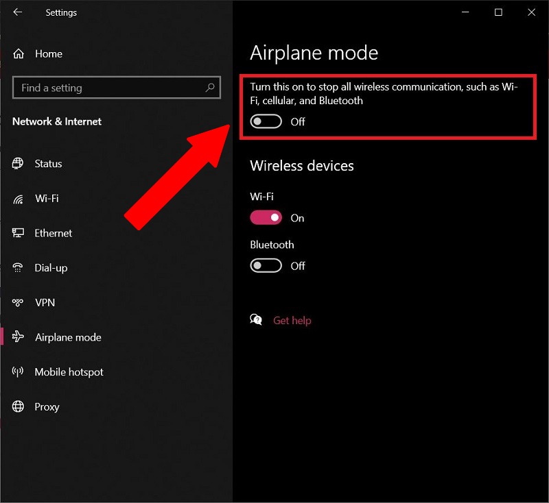 Configuración de Windows en modo avión