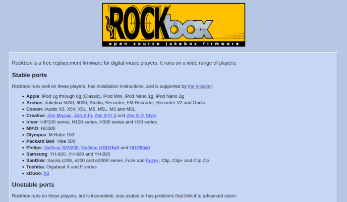 Rockbox Instalar el sitio web de Rockbox