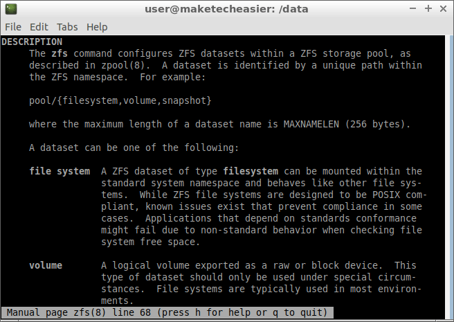 Zfs Instantáneas Clones Conjuntos de datos Página del manual