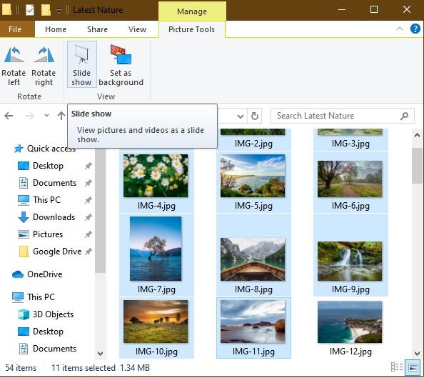 Ver presentación de diapositivas Aplicación de fotos de Windows 10 Herramientas de imagen