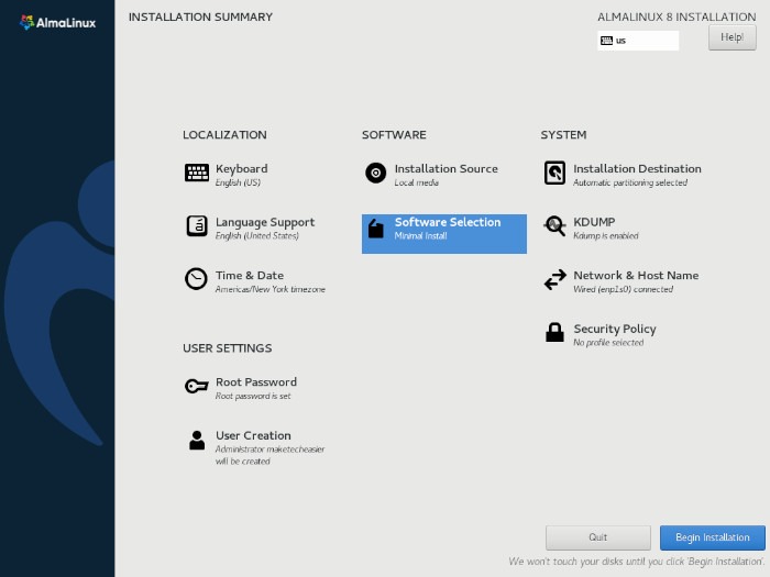 Almalinux Anaconda configurado