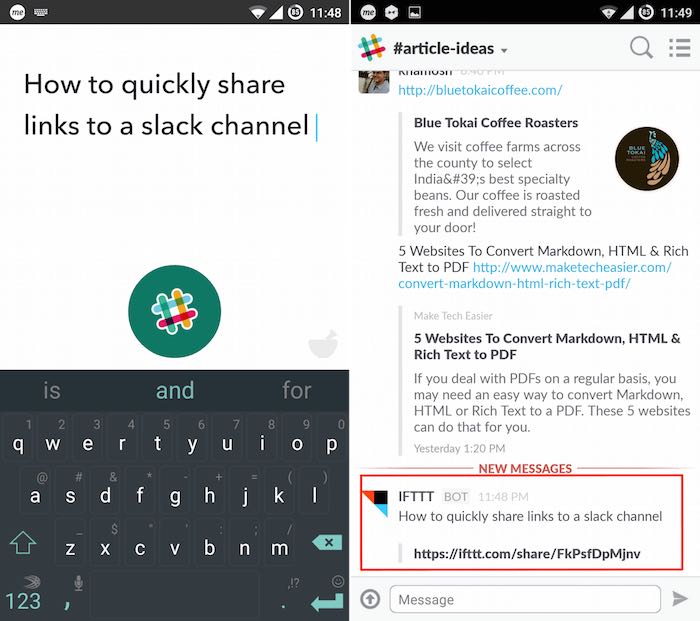 Tome nota de la receta de Slack para IFTTT.