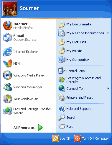 Menú Inicio de Windows XP