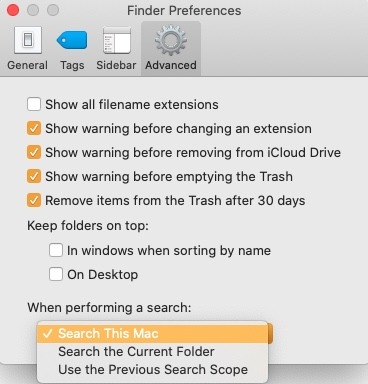 Preferencias de Best Mac Finder Búsqueda predeterminada