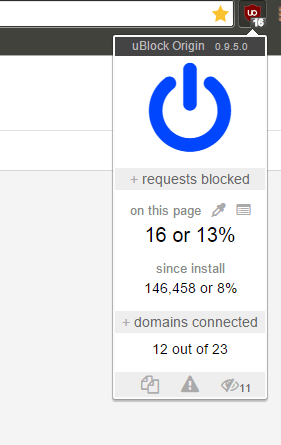 Interfaz en la página de uBlock