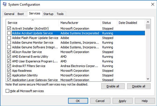 Barra de tareas no funciona Windows 10 Msconfig