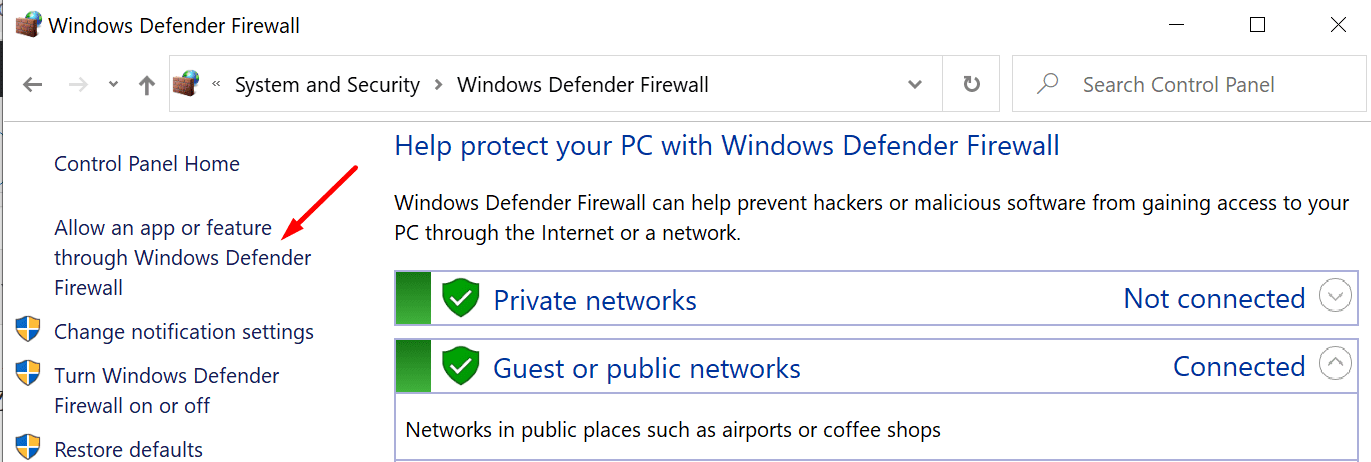 Permitir una aplicación o función a través del Firewall de Windows Defender