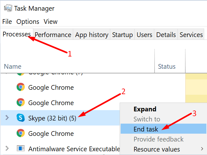 tarea fin administrador de tareas de skype