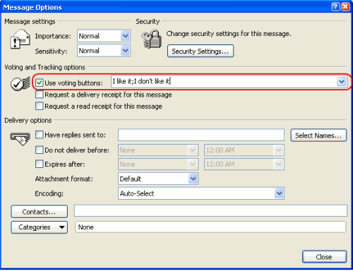 Cuadro de diálogo Opciones de mensaje de Outlook