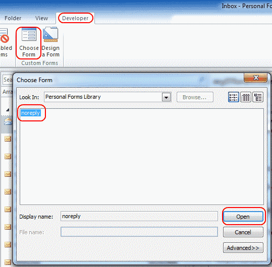 Outlook 2010 usando el formulario