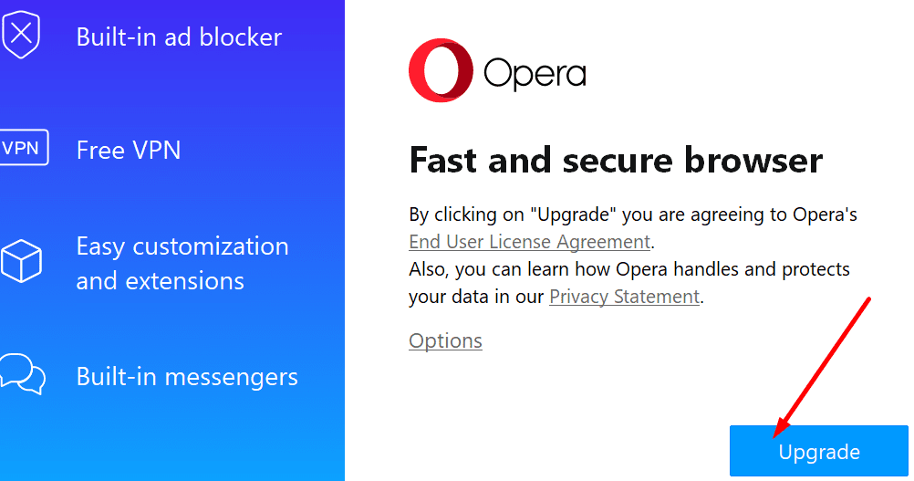 botón de actualización de ópera