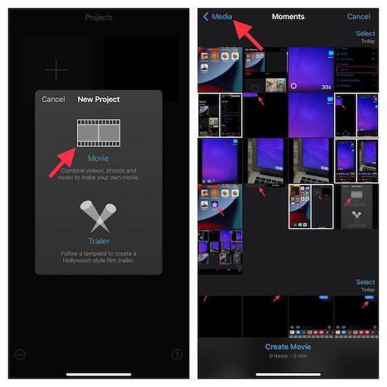 Toca Medios en iMovie en iOS y iPadOS 