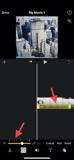 Acceda a la herramienta Speed ​​Editor en iMovie en iPhone y iPad 