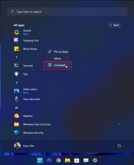 Desinstalar aplicaciones en Windows 11 desde el menú Inicio