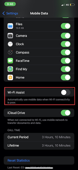 Desactivar la asistencia Wi-Fi en iPhone