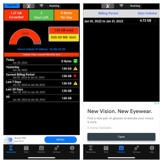 Rastreador de datos Lite para iPhone 